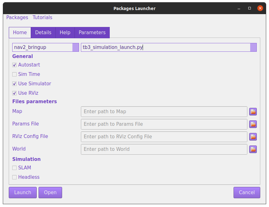 The same ROS2 tasks launched from the graphical interface