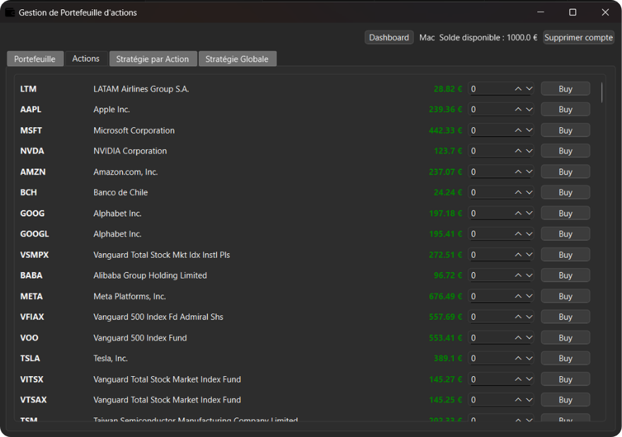The graphical interface of the application